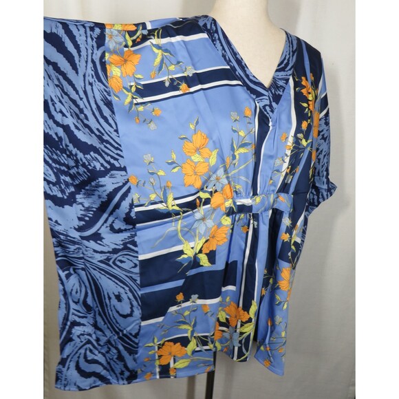 C Wonder Christian Siriano Blue Garden Floral Dolman Flowy Scarf Blouse XS-Small - Picture 7 of 11